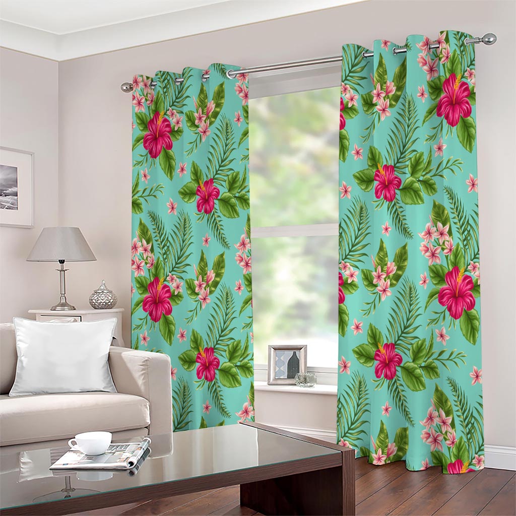Hibiscus Plumeria Flowers Pattern Print Extra Wide Grommet Curtains