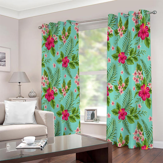 Hibiscus Plumeria Flowers Pattern Print Extra Wide Grommet Curtains