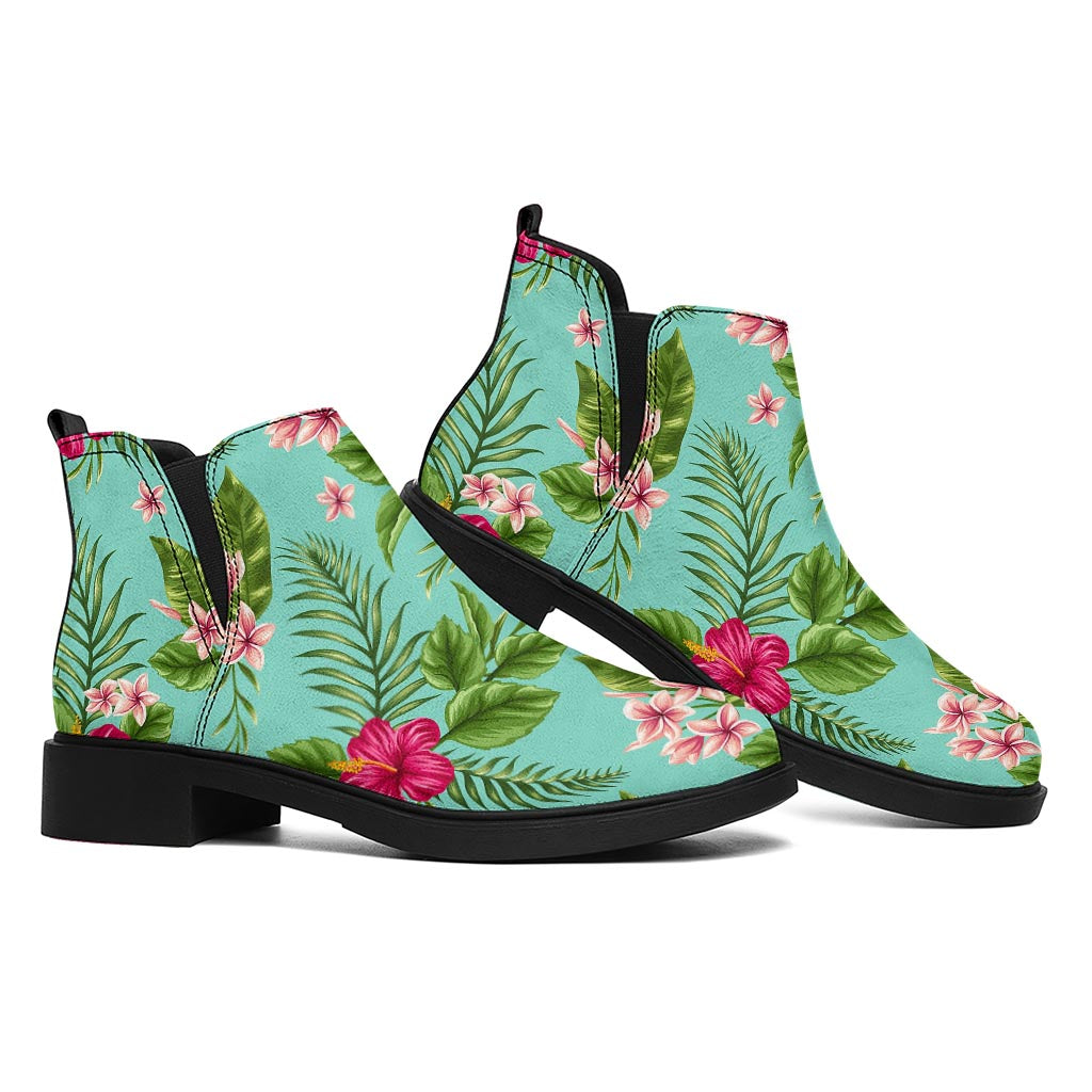 Hibiscus Plumeria Flowers Pattern Print Flat Ankle Boots