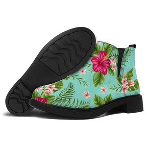 Hibiscus Plumeria Flowers Pattern Print Flat Ankle Boots