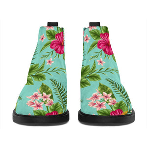 Hibiscus Plumeria Flowers Pattern Print Flat Ankle Boots