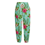 Hibiscus Plumeria Flowers Pattern Print Fleece Lined Knit Pants