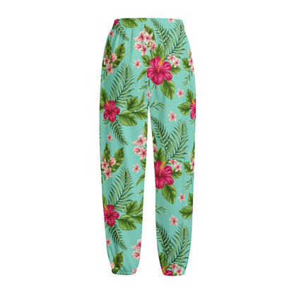 Hibiscus Plumeria Flowers Pattern Print Fleece Lined Knit Pants
