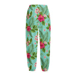 Hibiscus Plumeria Flowers Pattern Print Fleece Lined Knit Pants