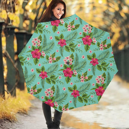 Hibiscus Plumeria Flowers Pattern Print Foldable Umbrella