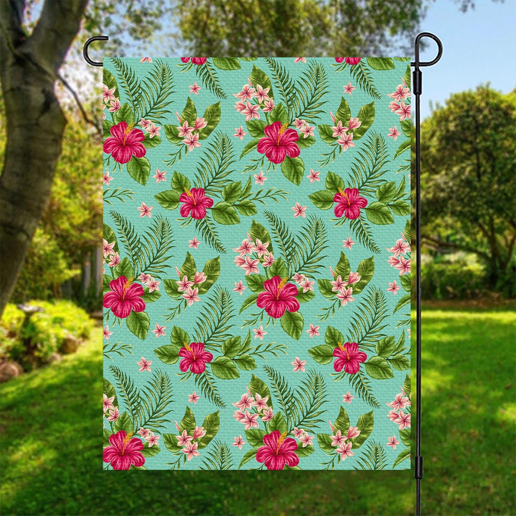 Hibiscus Plumeria Flowers Pattern Print Garden Flag