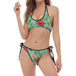 Hibiscus Plumeria Flowers Pattern Print Halter Scoop Tie Side Bikini