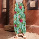 Hibiscus Plumeria Flowers Pattern Print Harem Pants