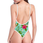 Hibiscus Plumeria Flowers Pattern Print High Cut One Piece Swimsuit