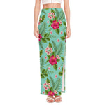Hibiscus Plumeria Flowers Pattern Print High Slit Maxi Skirt