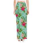 Hibiscus Plumeria Flowers Pattern Print High Slit Maxi Skirt