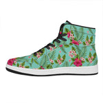 Hibiscus Plumeria Flowers Pattern Print High Top Leather Sneakers