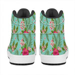 Hibiscus Plumeria Flowers Pattern Print High Top Leather Sneakers