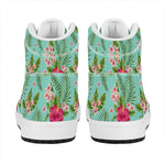 Hibiscus Plumeria Flowers Pattern Print High Top Leather Sneakers