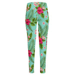 Hibiscus Plumeria Flowers Pattern Print High-Waisted Pocket Leggings