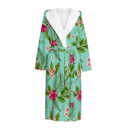 Hibiscus Plumeria Flowers Pattern Print Hooded Bathrobe