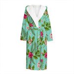 Hibiscus Plumeria Flowers Pattern Print Hooded Bathrobe