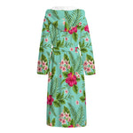 Hibiscus Plumeria Flowers Pattern Print Hooded Bathrobe