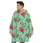 Hibiscus Plumeria Flowers Pattern Print Hoodie Blanket