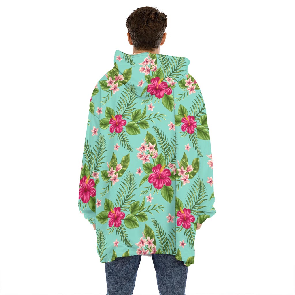 Hibiscus Plumeria Flowers Pattern Print Hoodie Blanket