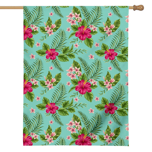 Hibiscus Plumeria Flowers Pattern Print House Flag