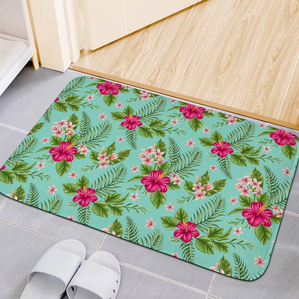 Hibiscus Plumeria Flowers Pattern Print Indoor Door Mat