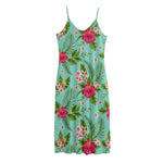 Hibiscus Plumeria Flowers Pattern Print Jersey Midi Cami Dress