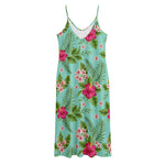 Hibiscus Plumeria Flowers Pattern Print Jersey Midi Cami Dress