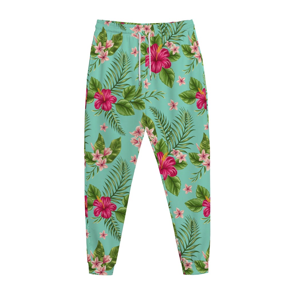 Hibiscus Plumeria Flowers Pattern Print Jogger Pants