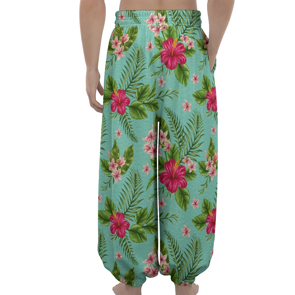 Hibiscus Plumeria Flowers Pattern Print Lantern Pants