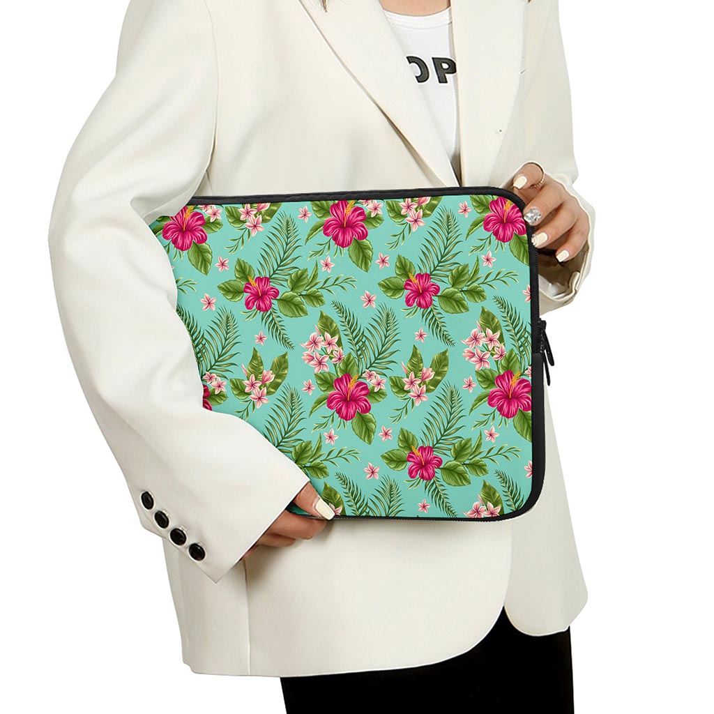 Hibiscus Plumeria Flowers Pattern Print Laptop Sleeve