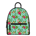 Hibiscus Plumeria Flowers Pattern Print Leather Backpack