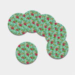 Hibiscus Plumeria Flowers Pattern Print Leather Coaster Set