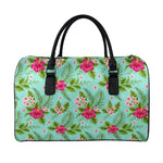 Hibiscus Plumeria Flowers Pattern Print Leather Duffle Bag