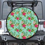 Hibiscus Plumeria Flowers Pattern Print Leather Spare Tire Cover