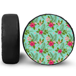 Hibiscus Plumeria Flowers Pattern Print Leather Spare Tire Cover