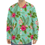 Hibiscus Plumeria Flowers Pattern Print Long Sleeve Baseball Jersey