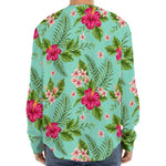 Hibiscus Plumeria Flowers Pattern Print Long Sleeve Baseball Jersey