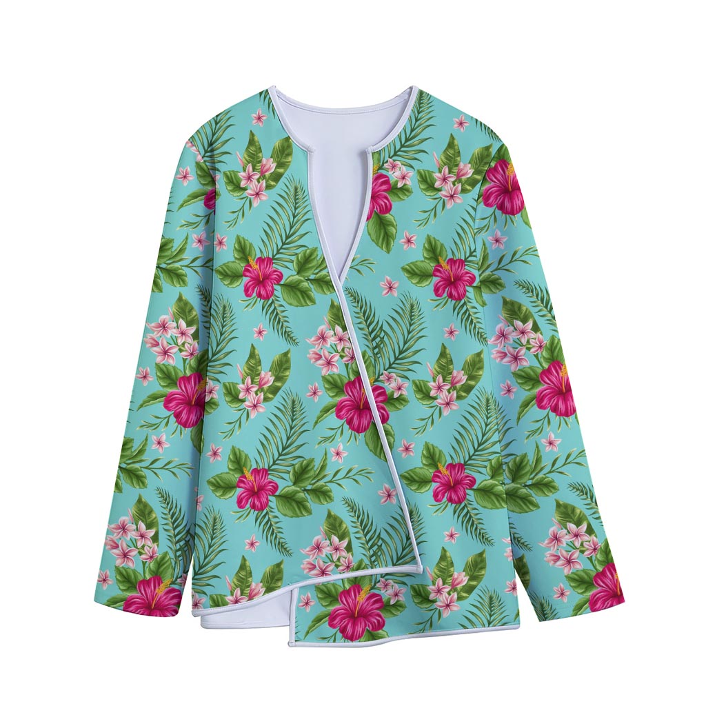 Hibiscus Plumeria Flowers Pattern Print Long Sleeve Short Coat