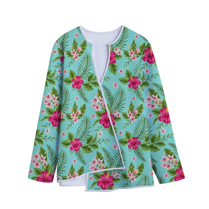 Hibiscus Plumeria Flowers Pattern Print Long Sleeve Short Coat