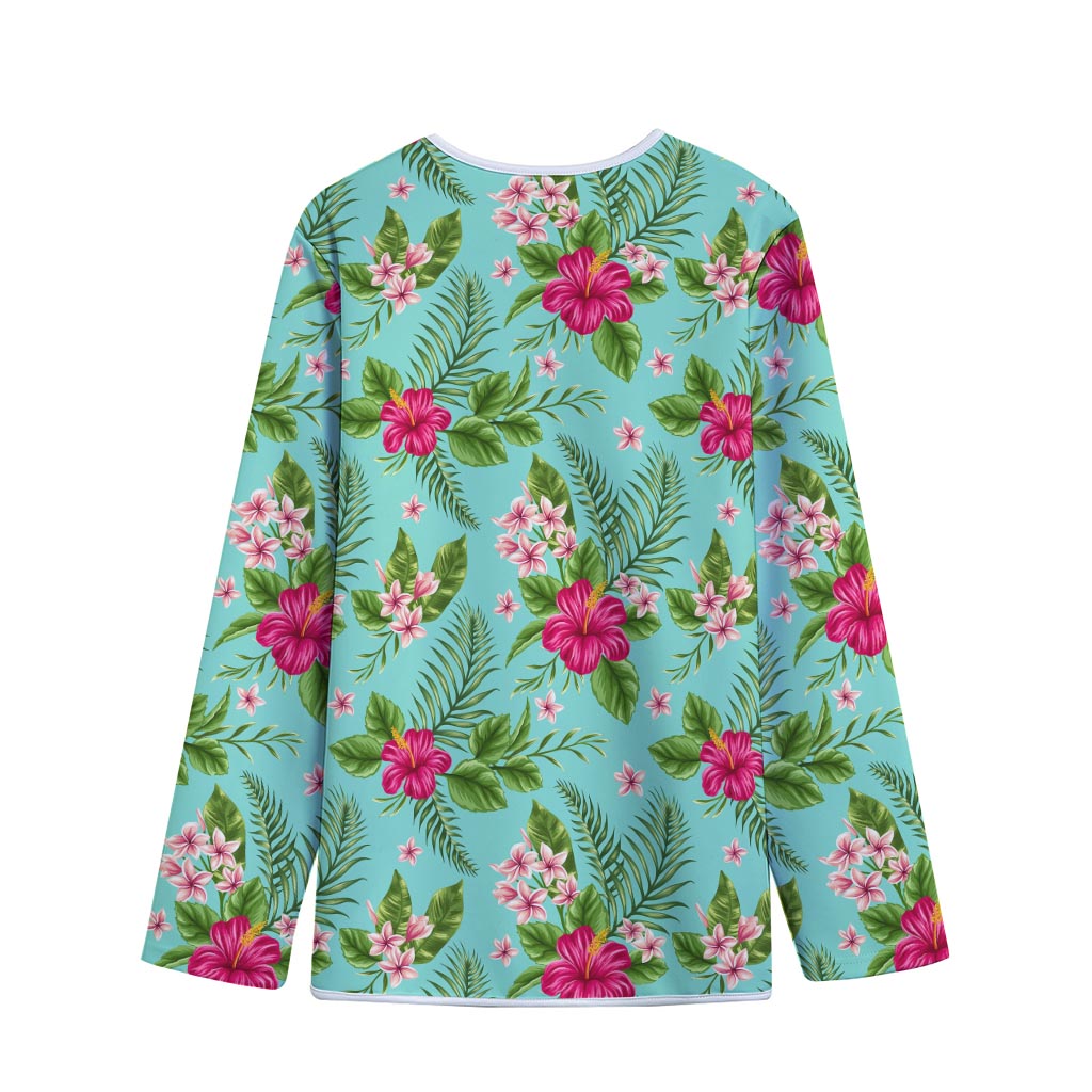 Hibiscus Plumeria Flowers Pattern Print Long Sleeve Short Coat