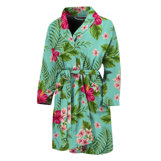 Hibiscus Plumeria Flowers Pattern Print Men's Bathrobe