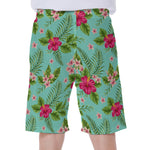 Hibiscus Plumeria Flowers Pattern Print Men's Beach Shorts