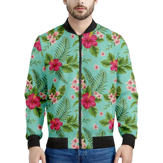 Hibiscus Plumeria Flowers Pattern Print Men's Bomber Jacket