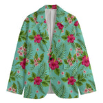 Hibiscus Plumeria Flowers Pattern Print Men's Cotton Blazer