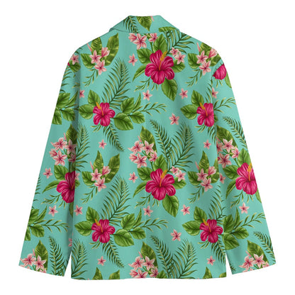 Hibiscus Plumeria Flowers Pattern Print Men's Cotton Blazer