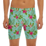 Hibiscus Plumeria Flowers Pattern Print Men's Long Boxer Briefs