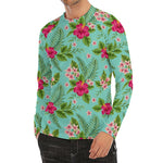 Hibiscus Plumeria Flowers Pattern Print Men's Long Sleeve Rash Guard