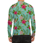 Hibiscus Plumeria Flowers Pattern Print Men's Long Sleeve Rash Guard