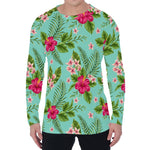 Hibiscus Plumeria Flowers Pattern Print Men's Long Sleeve T-Shirt